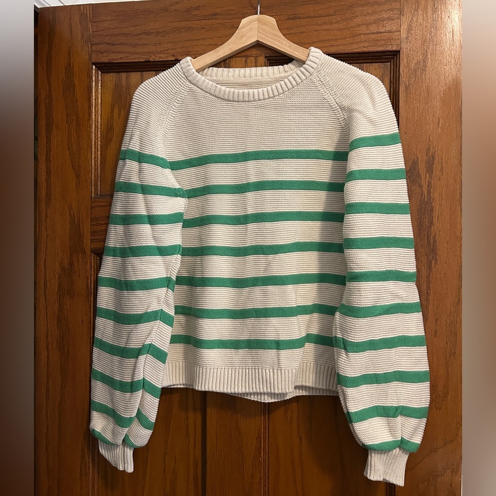 Striped Green and White Cotton Women's Sweater Part Two